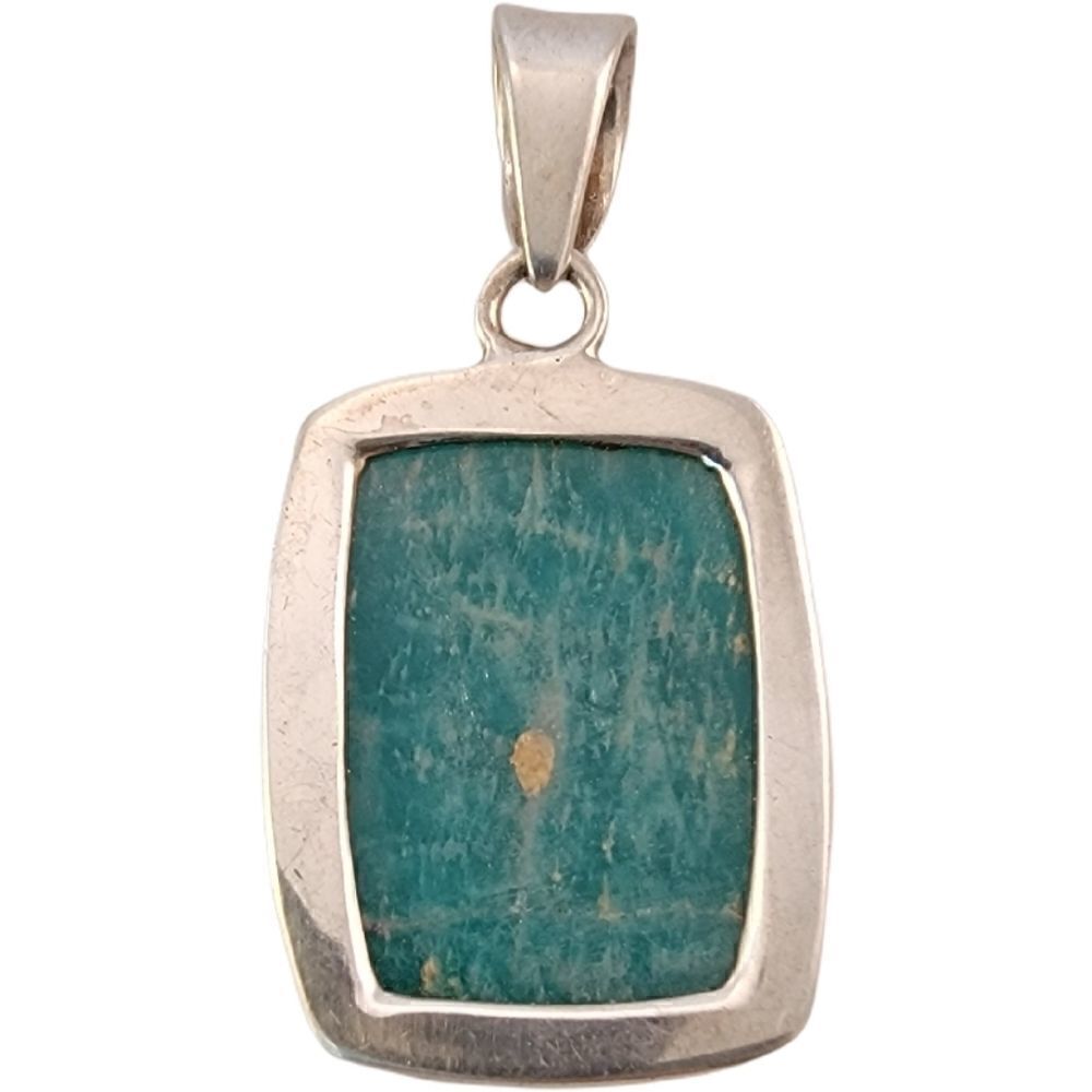 Sterling Amazonite Rounded Rectangle Pendant - Picture 4 of 5
